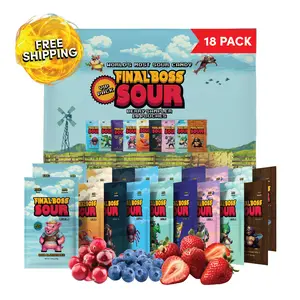 Final Boss VIP Sampler Pack - Sour Candy - 18 Pouches of Sour Strawberries, Blueberries, Mango, Kiwi, Pineapple, and Cranberries - 3 Level Sour Challenge