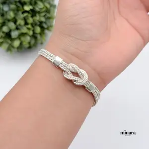 MINARA 950 Silver - Brazalete Nudo Con Tejido Doble Espiga + Extensión - Knotted bracelet with double herringbone weave + extension