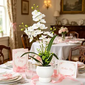 White Artificial Phalaenopsis Potted Plants-Elegant Home Decoration, 20-inch High Artificial Flowers Are Used For Indoor Home Decoration And Office Decoration, And Lifelike Artificial Orchids Potted Plants Are Excellent Gifts For Mothers On Mother's Day.