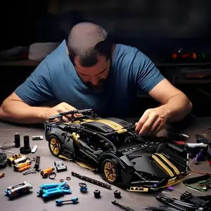 1:14 Black Gold Lamborghini Inspired Supercar Technic Building Blocks Set, 36cm Large Sports Car Model Kit for Kids & Adults, Collectible Display Gift  diamond painting   jasmine crochet  loc sprinkles  silly bandz solid wood dowel
