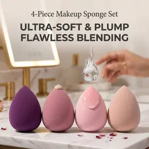 Multicolor Sponge Set of 4, Beauty Sponges, Makeup Tool, Suitable for Bb Cream, Foundation Liquid, Facial Lotion, Dry Wet Use, All Skin Types, Perfect Base Makeup