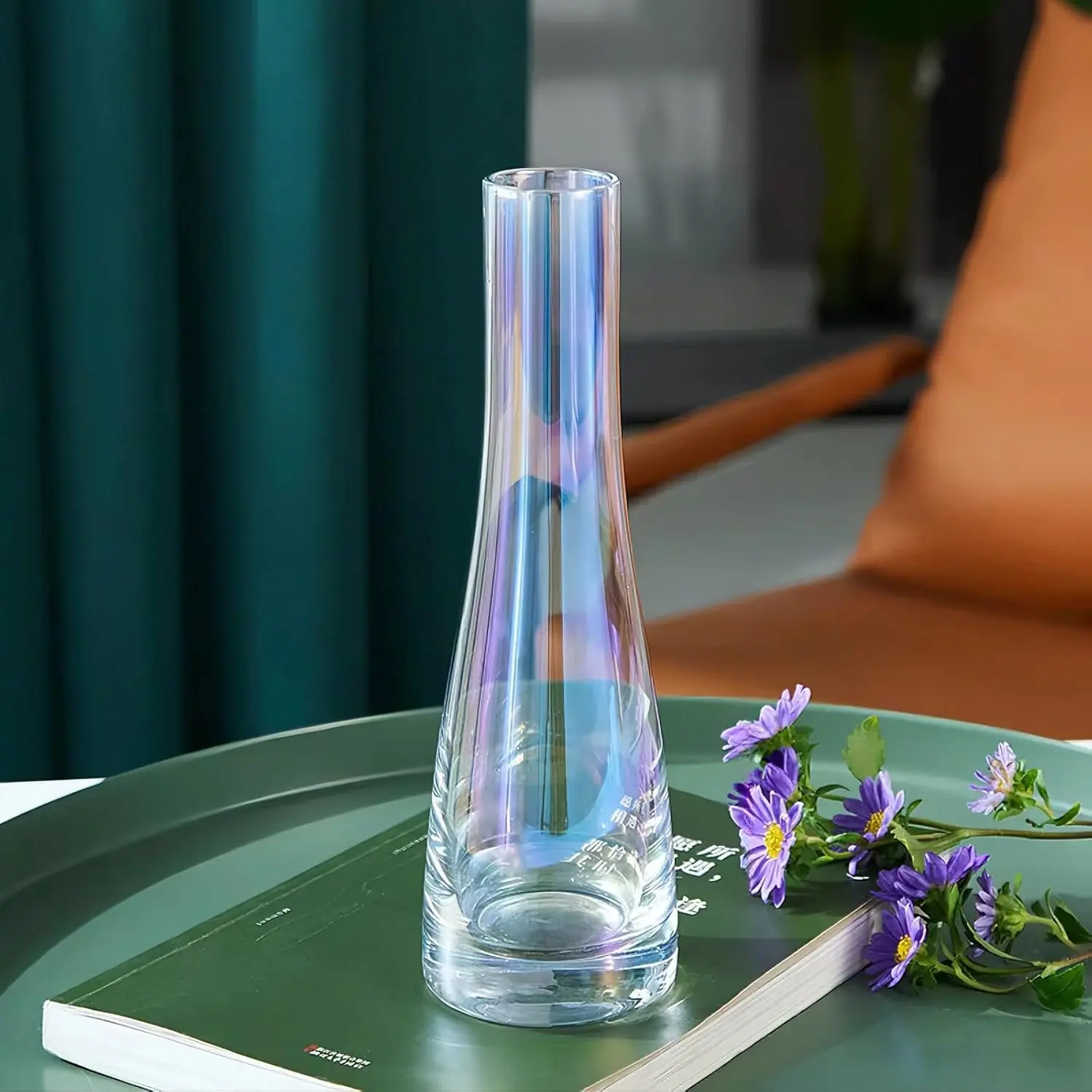 8.3'' Single Flower Vase, Small Glass Bud Vase Clear Single Stem Rose Vase, Colorful Tall Skinny Vases for Flowers Centerpieces Wedding Party Home and Office Décor