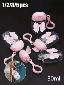 Pink Clear Empty Bottle Hand Sanitizer Bottle With Bow, 30ml, Travel, Holder Hook Keychain, Pink Flip Cap, Lid Reusable Portable Bottle Refillable, Cosmetic Container, Lotion Bottles, Suitable For Liquid Lotion Cream, Travel Essentials Dorm Essentials