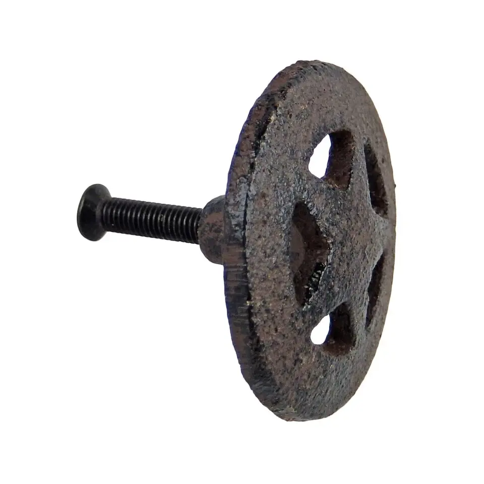 Rustic Cast Iron Star Door Drawer Knob Pull Handle Antique Style 1 3/4 inch