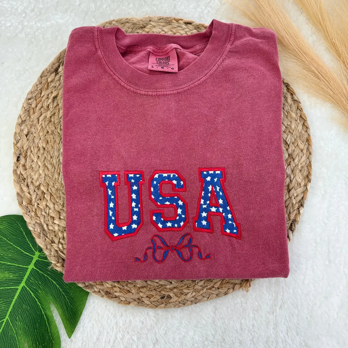 Embroidered USA Bow Coquette Shirt, USA Shirt, 4th of July Embroidered Shirt, USA Tee
