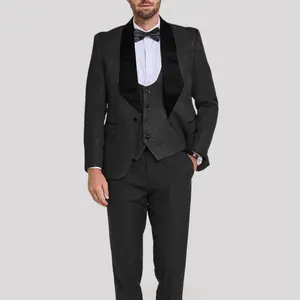 Men's Slim Fit Jacquard 3-Piece Black Tuxedo Suit  One-Button Shawl Collar Jacket  Matching Vest and Trousers prom suit party suits