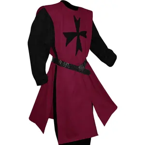 PASLTER Men's Renaissance Costume Knights Templar Crusader Tunic Medieval LARP Halloween Adult Two Piece Outfits Menswear Clothing