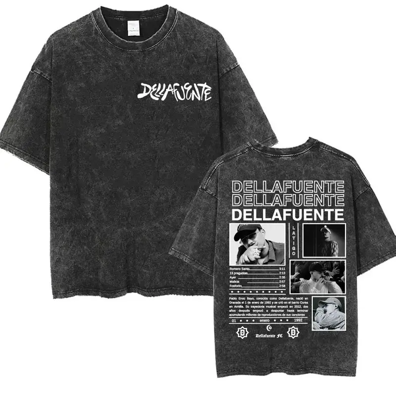 Rapper Dellafuente 2025 Tour Vintage Washed T-shirt Men Women Summer Fashion Short Sleeve T Shirt Oversized 100% Cotton T Shirts Rapper Dellafuente 2025 Tour Vintage Washed T-shirt Men Women Summer Fashion Short Sleeve T Shirt Oversized 100% Cotton T Shirts