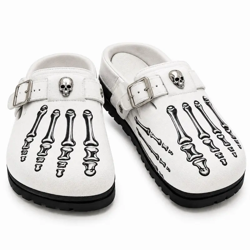 Men's Gothic Skeleton Clogs - Skull Print Slip-On Footwear for Boys,Boy