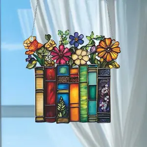 Flower Books Suncatcher, Library Books Window Hanging, Book Club Gifts, Book Lover Gifts, Librarian Gifts, Bookish Decor, Mother's Day Gift