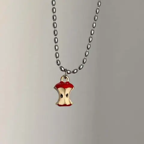 Cute apple core fruit necklace clavicle chain unisex daily wear gift