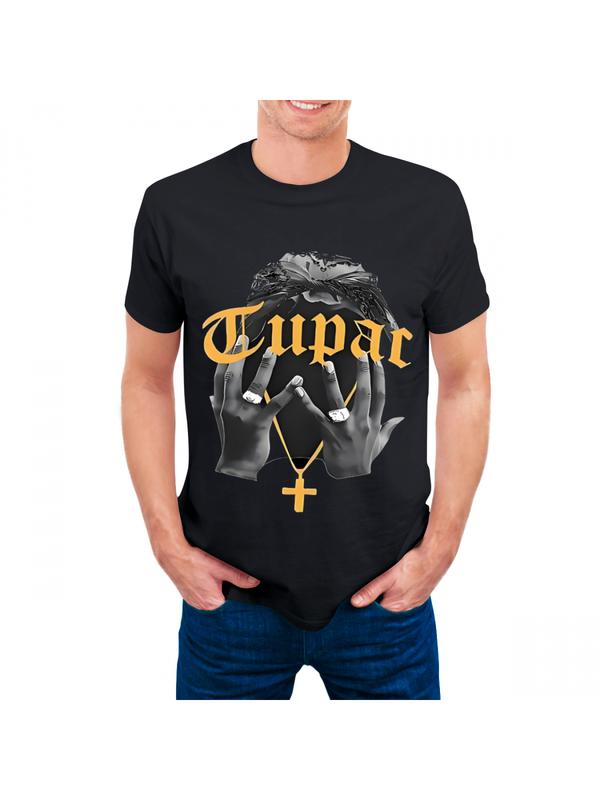 [Black and white, plus-size womens clothing] [1pc Tupac T-Shirt] Tupac Printed 1pc Womens T-Shirt | Classic Patterns with Hip-Hop Culture | Perfect Holiday Gift