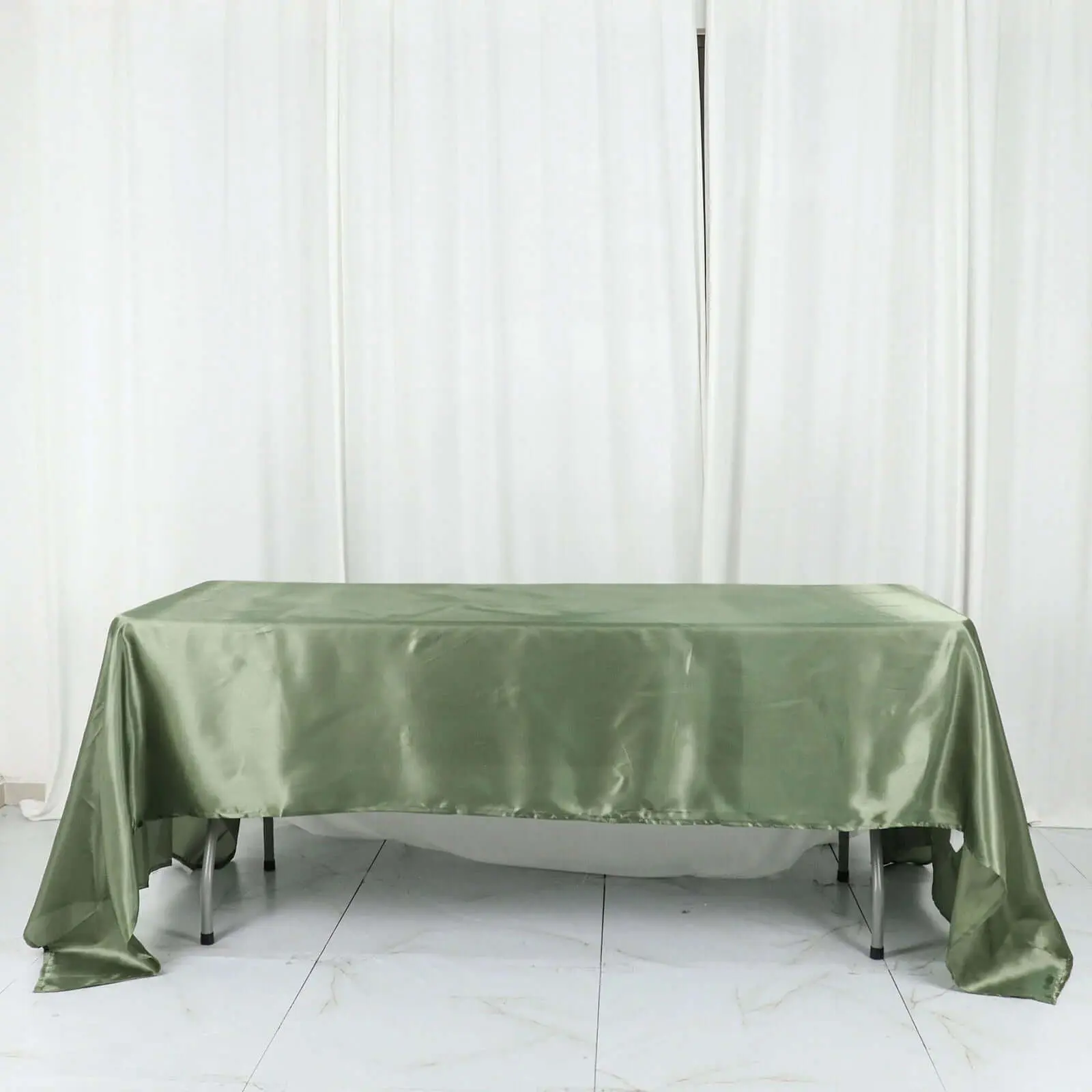 Dusty Sage Green Satin Rectangular Tablecloth (60"x126") - Wrinkle-Resistant, Durable, Machine-Washable Decorative Table Cover for Birthday, Party, Buffet Events, Wedding