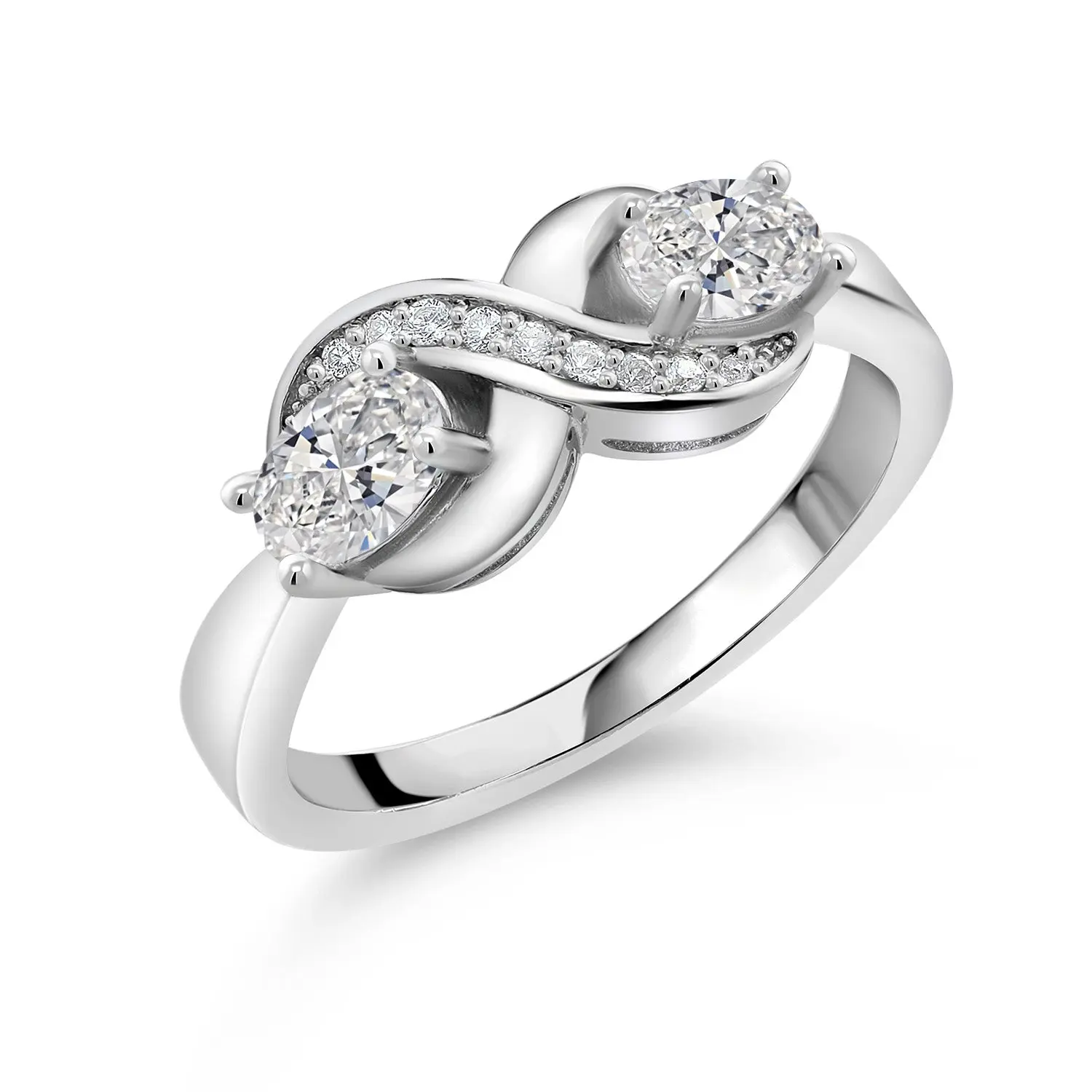Lab Grown Diamond Infinity Love Knot Ring for Women | 925 Sterling Silver | 0.89 Cttw | Oval 6X4MM with Created Sapphire Accents | Birthstone Jewelry Gifts for Mom Wife Her