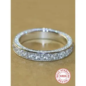 S925 Sterling Silver Fashion Elegant Moissanite Decorated Ring, Luxury Jewelry for Party, Daily Clothing Decor, Trendy Exquisite Jewelry for Birthday Gift