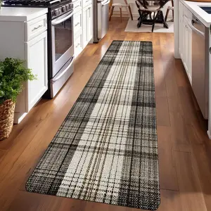1PC， Spring Brown and White Plaid Fabric Patterned strip rugs, home décor, bathroom mats, entryway mats, bathroom non-slip mats, indoor entrance rugs, bedroom bedside mats, kitchen mats, hallway rugs, flannel sponge rugs, hallway runner rugs
