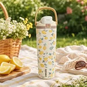 Owala Lemon Floral 30oz Stainless Steel Water Bottle Leakproof Built In Straw Travel Tumbler