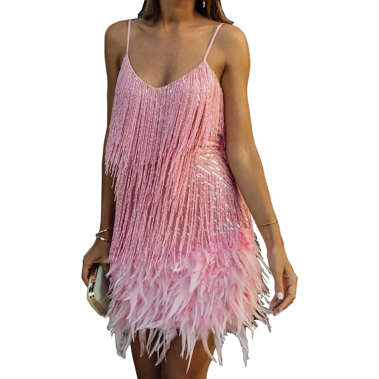 Women’s Dresses Flapper Dresses 20s Gatsby with All-Over Fringe Mini Dresses