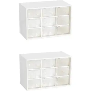 2PCS Small Drawer Organizer for Desk, Desktop Drawer Organizer with 9 Clear Drawers, Plastic Desktop Storage Drawers 7.1 Inch x 3.9 Inch x 4.7 Inch, White