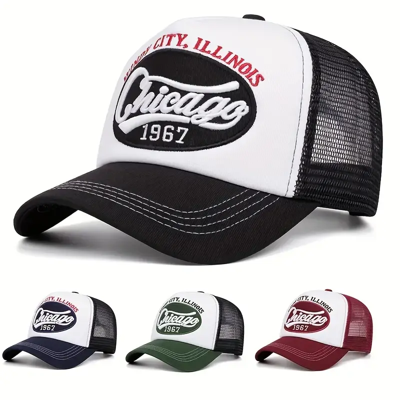 Unisex Classic Baseball Cap CHICAGO1967 Embroidered Design Trucker Cap Adjustable Size Breathable Daily Wear Men And Women Sun Visor Hat Travel Fit Outdoor Activities Net Cap