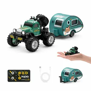 Mini RC Car 1:64 Scale RC Truck with Trailer 2.4Ghz Remote Control Rechargeable RC Cars Toy Gifts for Boys Girls, Valentine's Day, Summervibes, Rc Model Car