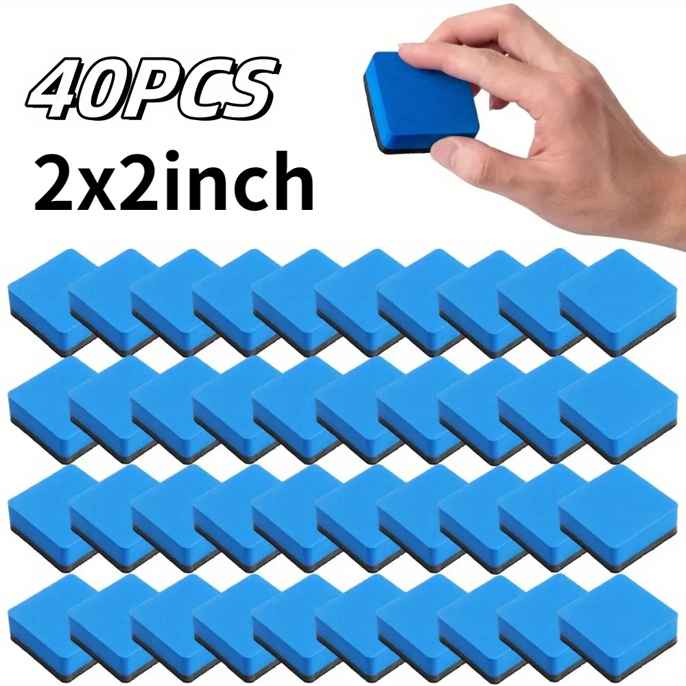40 Pack-Blue 2x2x0.75in Foam Felt Magnetic Back Whiteboard Dry Erasers - Sponge Rubber Erasing Tool for Teachers, Classroom - Home Improvement Building Supplies Wallpaper & Wall Trim Drawing Accessories