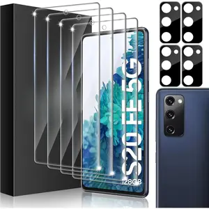 4+4 Pack for Samsung Galaxy S20 FE 5G Screen Protector & Phone Camera Lens Protector, 9H Tempered Glass Cell Phone Protector, Anti-Fingerprint Camera Case