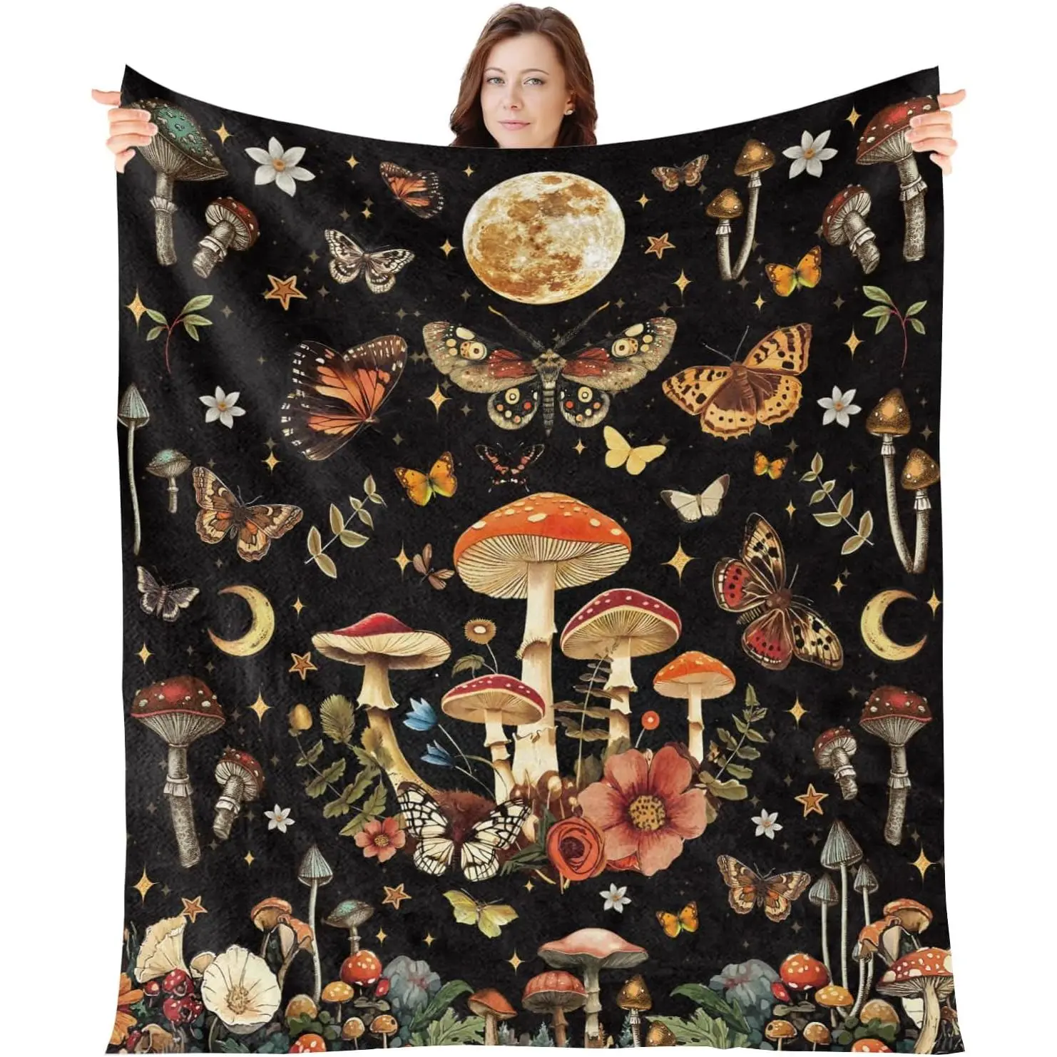 Mushroom Blanket Throw Gifts - Witchy Soft Lightweight Flannel Throw Blanket for Women Men Wild Forest Mushrooms Blanket Gifts for Home Sofa Couch Bed Mushroom Lovers 60 x 50 Inches