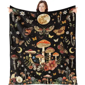 Mushroom Blanket Throw Gifts - Witchy Soft Lightweight Flannel Throw Blanket for Women Men Wild Forest Mushrooms Blanket Gifts for Home Sofa Couch Bed Mushroom Lovers 60 x 50 Inches