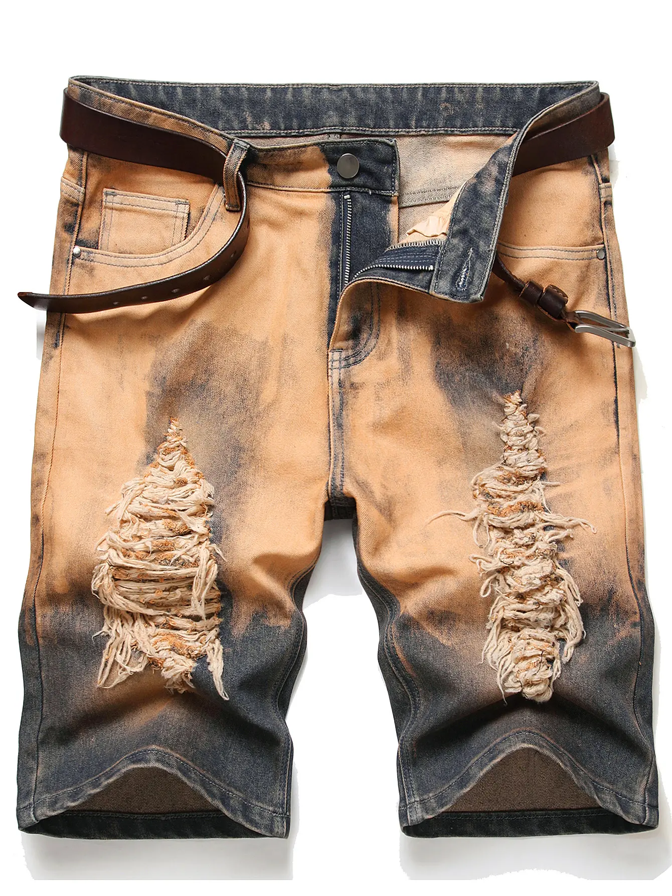 Men's Ripped Denim Shorts Distressed Slim Fit Jean Shorts for Men Casual Straight Fit Ripped Shorts
