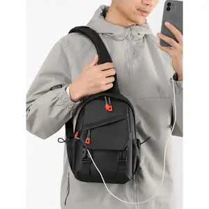 Men's Casual Plain Zipper Crossbody Bag, Lightweight Travel Backpack, Multi-functional Fashion Design Sling Bag for Daily Use