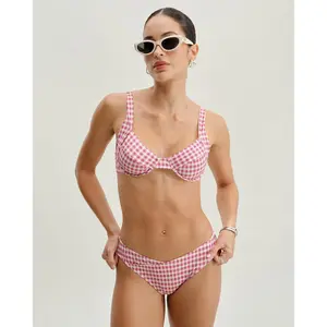 Rihoas Women's Red Plaid Print Underwire Bikini Set, Polyester Sports & Outdoor Swimwear, Plaid Print Bikini