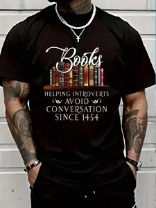 100% Cotton Books Helping Introverts Avoid Conversation T-Shirt Women's Men's Graphic Tee Crew Neck summer vacation Tops
