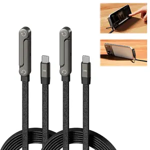 Charger Cable Invisible Stand Type-C Charger Cable, 240W Super Fast Charging 2-in-1 Charging Cord & Phone Holder for Gaming, Office, Car Travel – Black