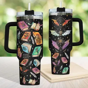 Multicolor Dragon 40oz Tumbler With Handle | Fantasy Bookish Straw Cup | Stainless Steel Travel Mug Gift