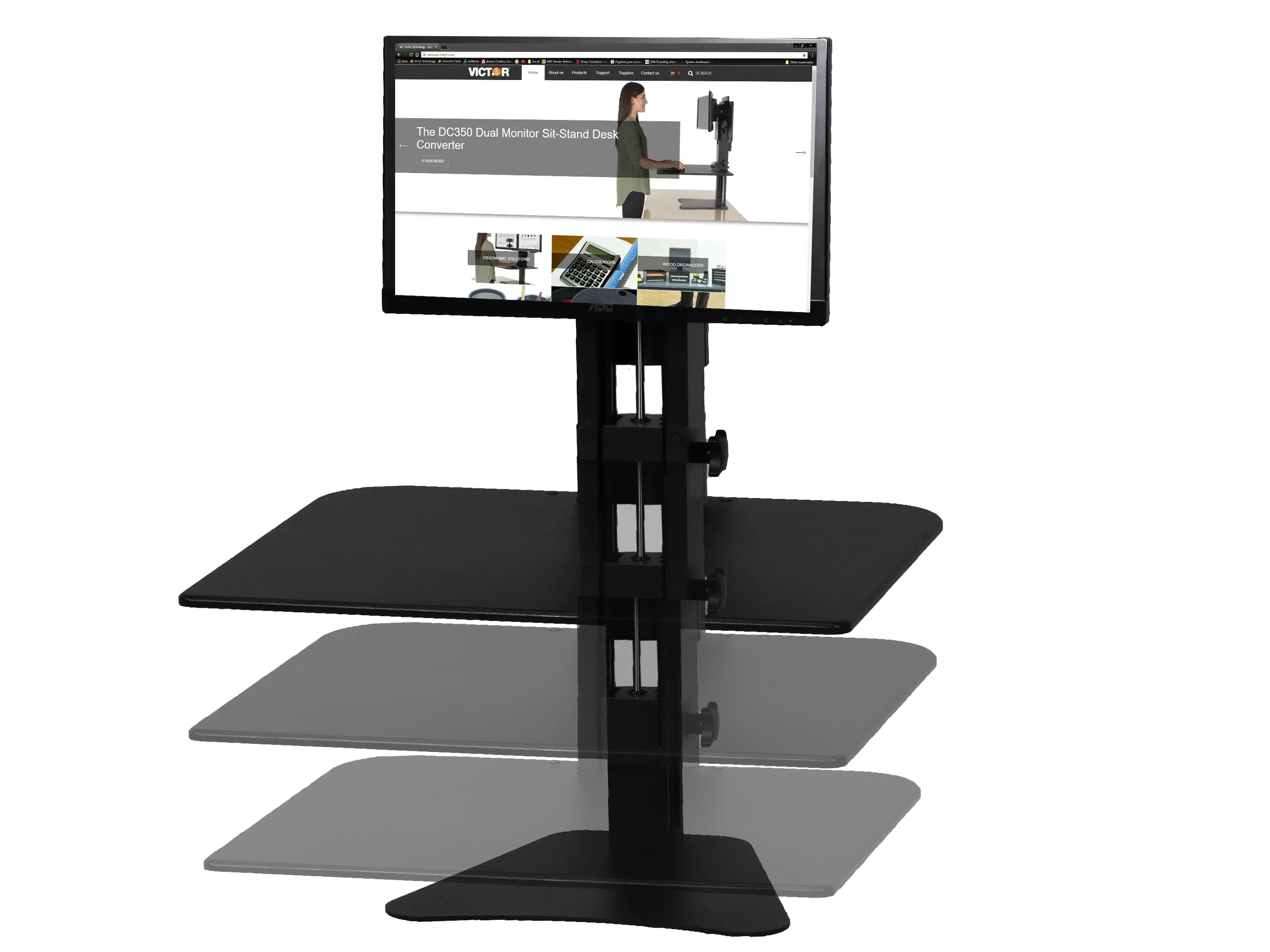 VICTOR® DC300 High Rise™ Single Monitor Arm Standing Desk Converter, Clamp-Free Ergonomic Rising Desk with Adjustable Height Display, Height Adjustable Office Furniture
