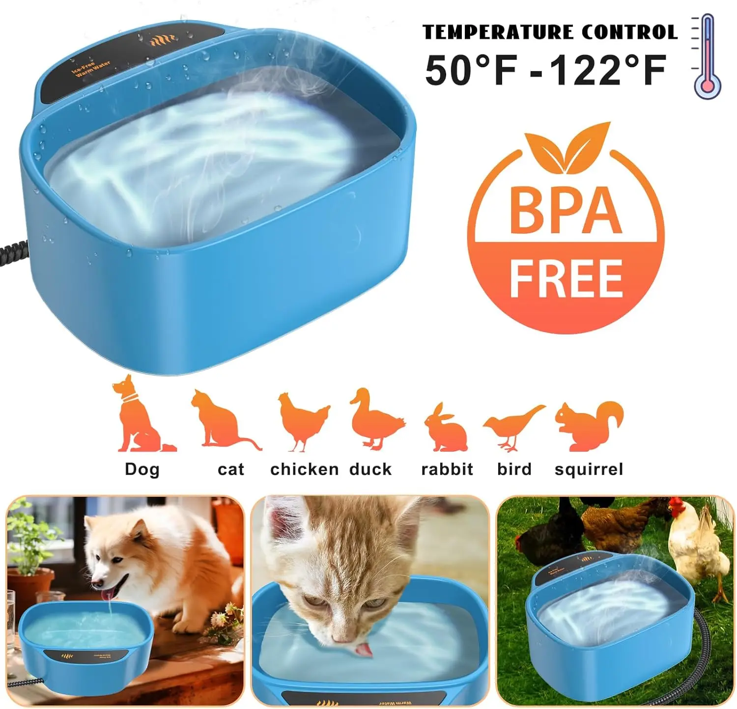 EVERBETTERUS Heated Water Bowl Automatic Dog Waterer Blue Heated Dog Bowl  with Auto Fill Water Waterer with Heater for Dogs, Cats, Chickens, Feral  Animals, 2.5 L - TikTok Shop