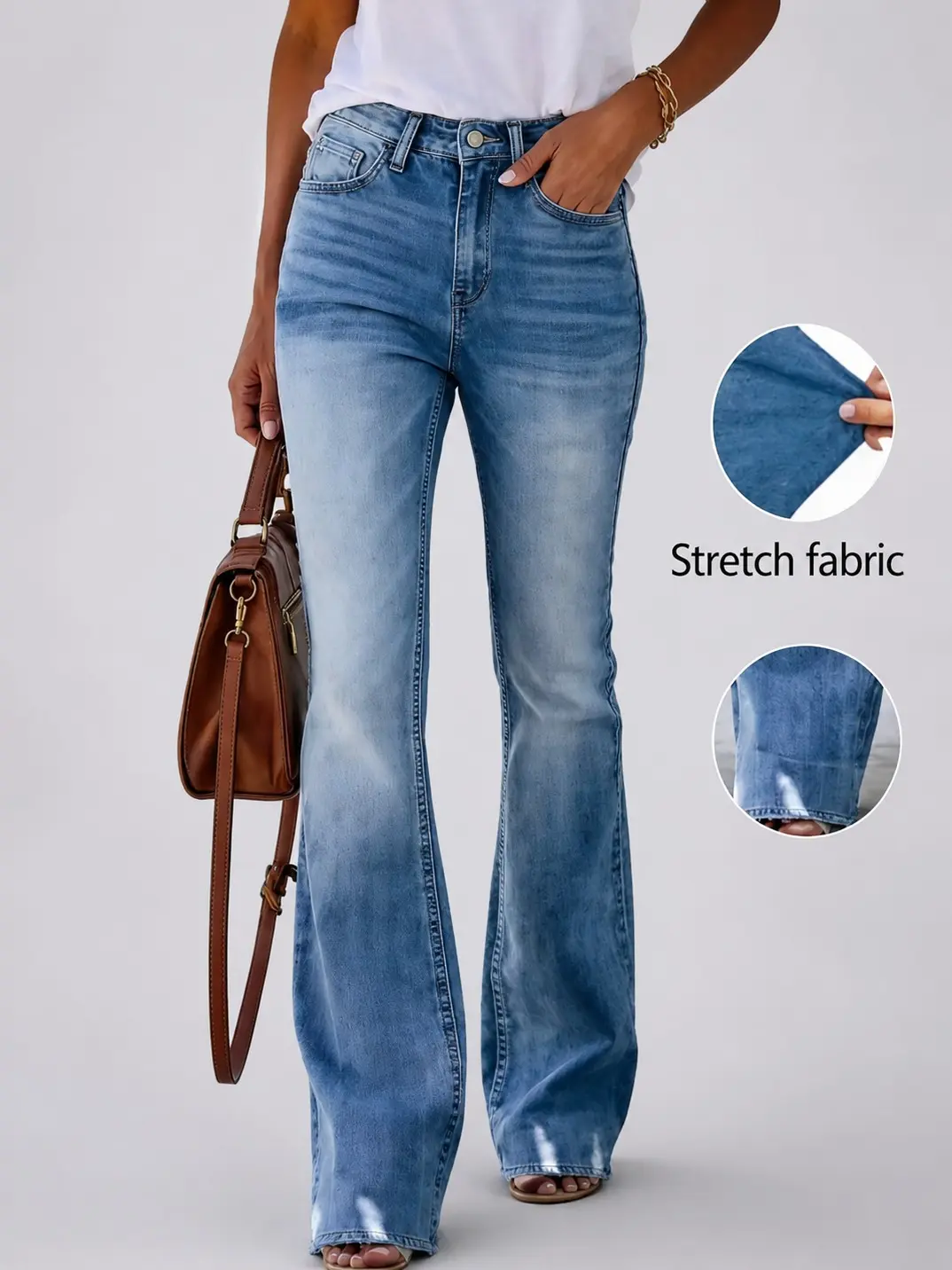 Women's High-Waisted Vintage Stretch Denim Flare Jeans - Butt-Lifting, Leg-Lengthening, Everyday Casual Bottoms