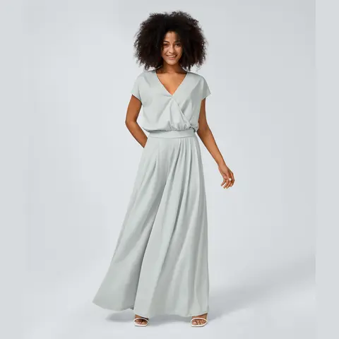 Halara V Neck Short Sleeve Side Pocket Wide Leg Flowy Waffle Casual Jumpsuit