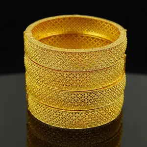 1/4Pcs Dubai 24K Gold Color Bracelets For Women Luxury Jewelry Designers Indian Bangles African Arabic Wholesale Wedding Bridal