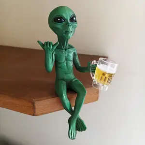 Funny Alien Drinking Beer Statue, Space Decor, Desktop or Shelf Display, Ideal Gift for Sci-Fi Fans, Cute Alien Design, Decoration, Funny Home Decor, Art Figurine, Sculpture Desk Decor