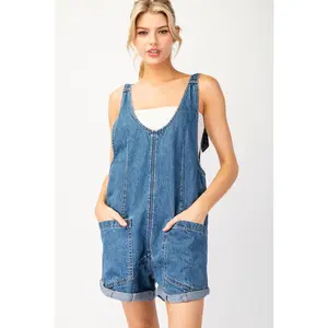 Mineral Washed Denim Sleeveless Romper