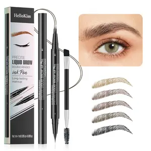 HelloKiss 2-Pronged Eyebrow Pencil - Waterproof, Sweatproof, Non-Smudging, Multifunctional Long-Wear Cosmetic for Daily Natural-Look Makeup, Suitable for All Skin Types