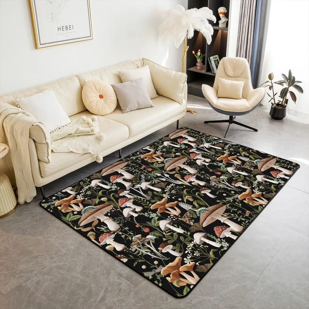 Mushroom Rug Rustic Wild Colorful Mushroom Plant Carpet,Farmhouse Style Stawberry Indoor Floor Mat,Botanical Decorative Area Rug Country Nature Accent Rug for Bedside Living Room Playroom