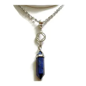 Narcotics Anonymous Gemstone Lapis Lazuli Drop Necklace with NA Stainless Steel Charm and Chain