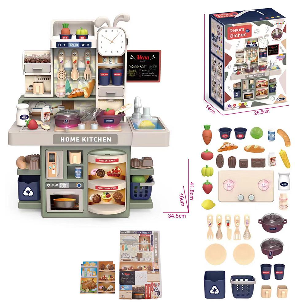 Kids Kitchen Play Set-Interactive Mist & Light Kitchen with Water Circulation Perfect Gift for Boys & Girls Ages 3+ (Green)