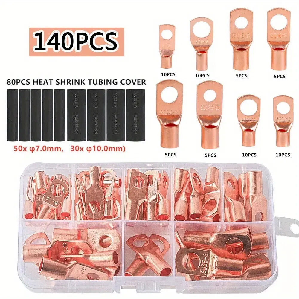 With copper wire connector kits, 140 pieces per box, multi-functional automotive repair tools, Durable Reliable Connectors, SC60pcs + heat shrink tubes 80pcs, for safe electrical connections, Heat Shrink Connectors, Wiring Connectors Kit