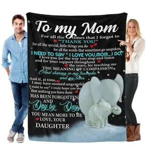 To My Mom I Love You Soft Flannel Throw Blanket with Elephant Design, Gifts for Mom from Daughter, Mother's Day/Christmas Gift