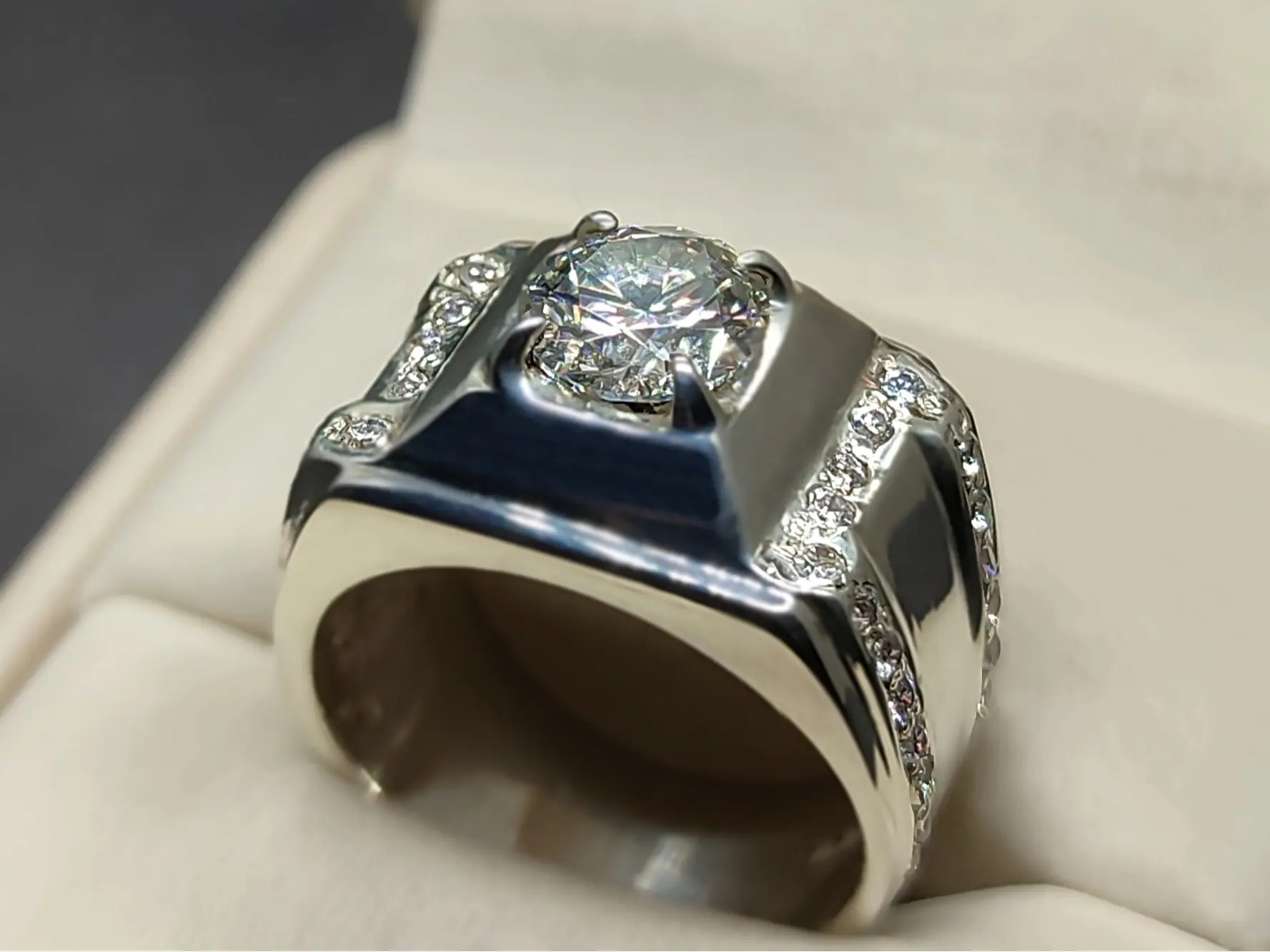 2 Carat Diamond Cut Moissanite Diamond Sterling Silver 925 Handmade Men's Channel Set Ring Engagement Ring