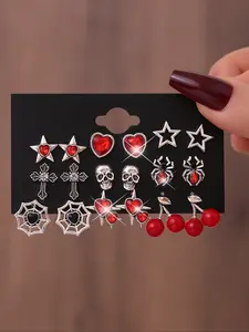Gothic Halloween Earrings Set, Skull, Star, Heart, Spider Web, Cross, Cherry, Pearl Dangle Earrings, Witchy Jewelry, Perfect Gift for Parties & Daily Wear